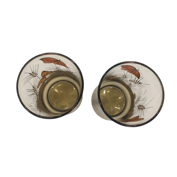 Vtg Libby Drinking Juice Glass Set of 2 Monarch Butterfly Wheat Orange MCM 12 oz - Picture 4 of 5